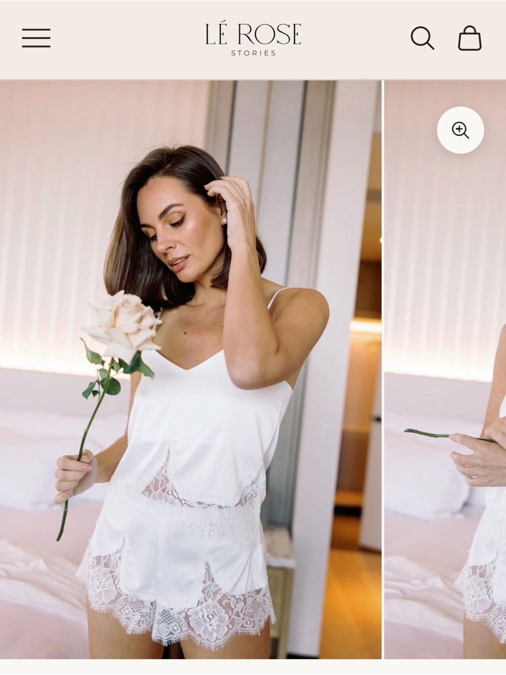 Lé Rose Alexis White Lace-Trim Satin Cami & Short Set Small